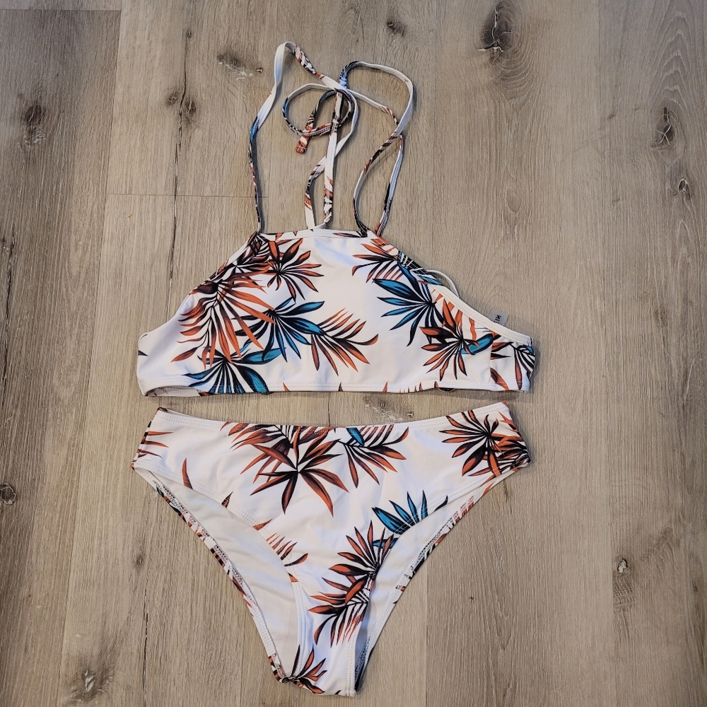 SHEIN Palm Leaves White Bikini Sz Large